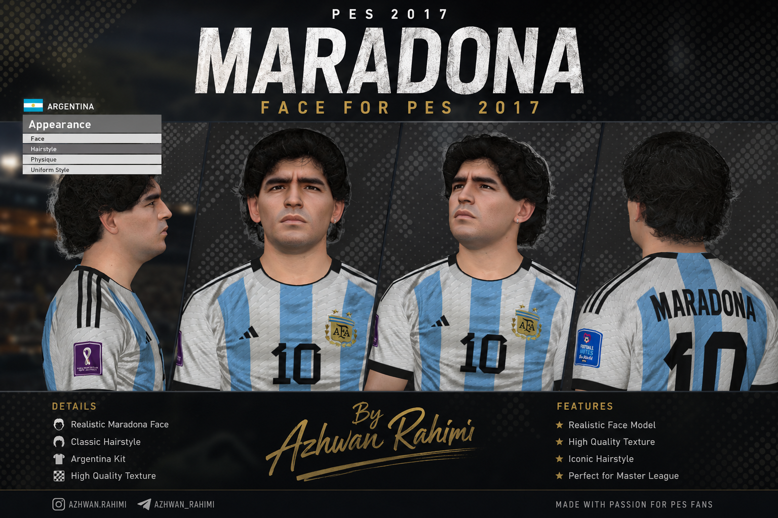 Maradona 1986 Face for PES 2017 by Azhwan Rahimi