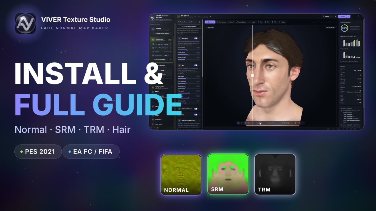 VIVER Texture Studio – Normal Map Baker for 3D Models & Game Faces (Software + Tutorials)